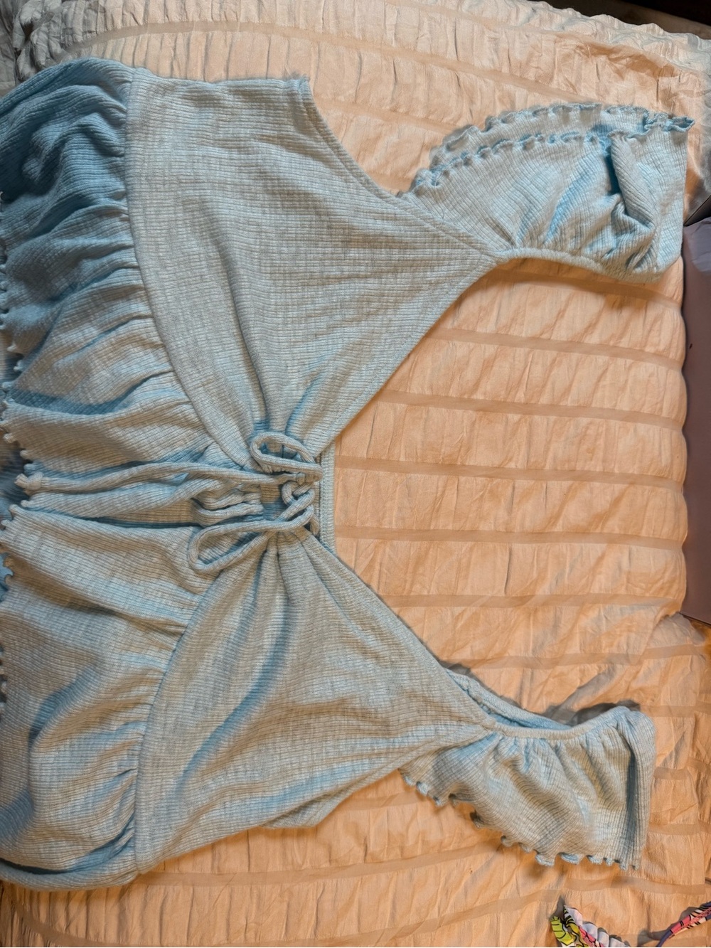 American Eagle Light Blue Tie-Front Ribbed Crop Top